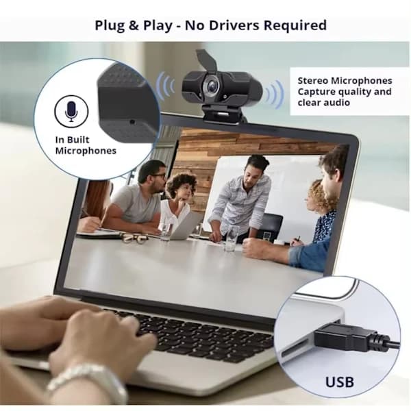/EA/USB-webcam til computer, webcam til videokonferencer i realtid, F