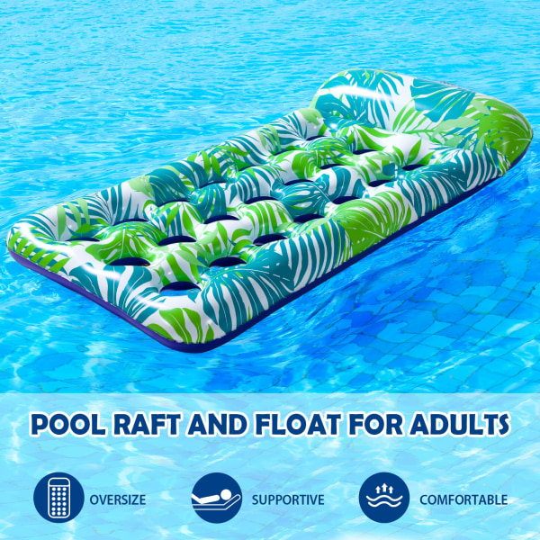Uppblåsbara poolflottar - överdimensionerad poolflotte och flottör för vuxna, med nackstöd för pool, sjö, sommarfestflottor sea ​​blue