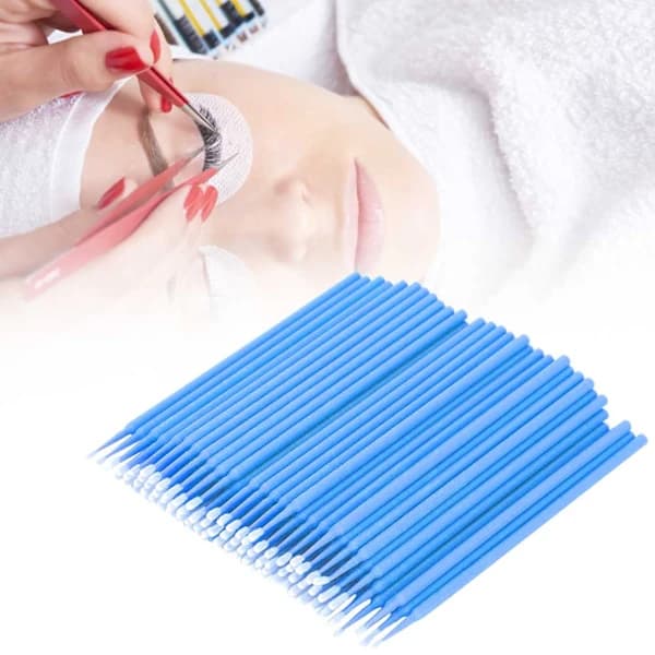 /EA/200 stk. podede øjenvippepinde Bomuldspinde Mikroapplikatorer Makeupbørste Blå