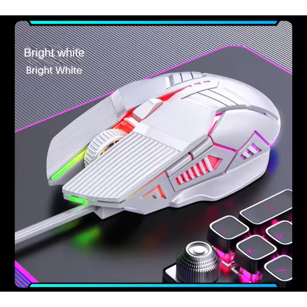 Original USB kabelansluten datormus med 7 färger ljuseffekt 6 knappar hemmakontor gaming mus för män kvinnor Black Mute