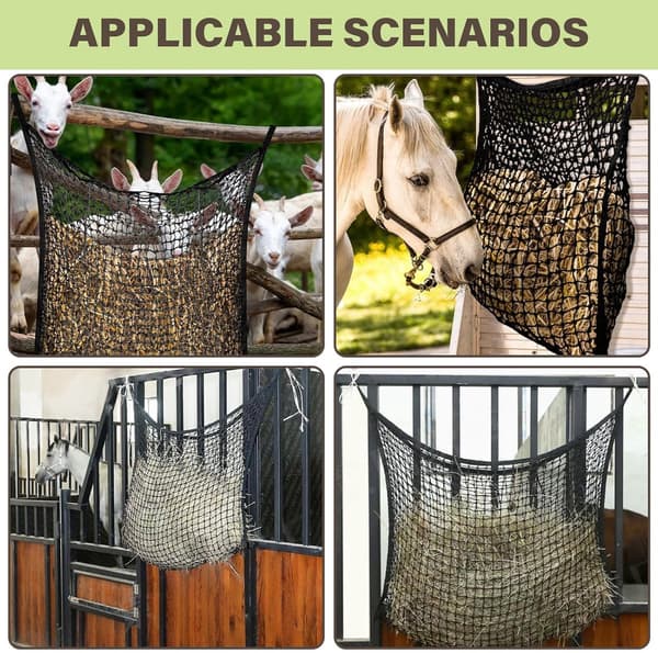 Hästhö-nät långsam utfodrare, knutfritt kraftigt polyesterhängande foderpåse för stallvagnslada, svart 160 x 100 cm