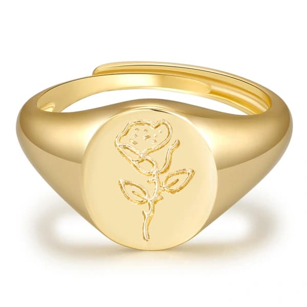 /EA/Handgjord blomstersignetring - 18K guldring - minimalistisk