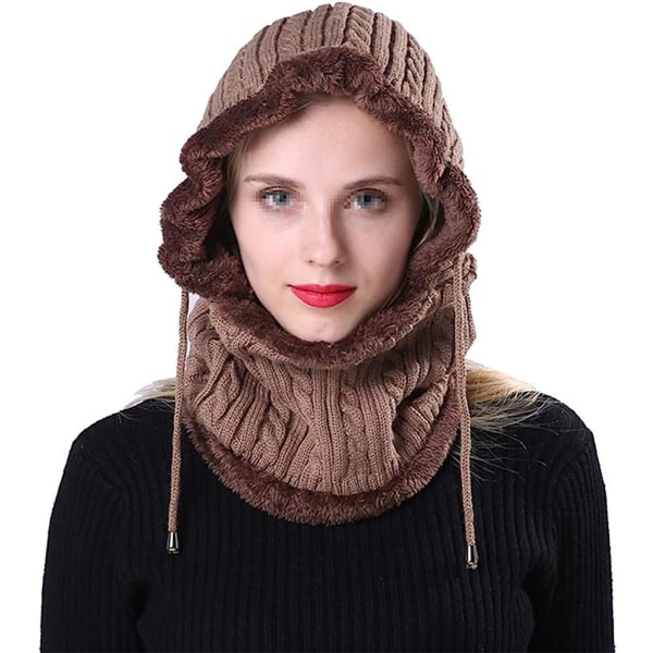Cover Vintermössa för kvinnor med luva i thermal fleece stickad halsvärmare Vindtät Snood Cover , kaki