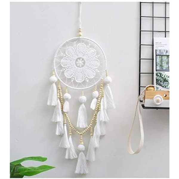/EA/Drømmefanger vægdekoration med pomponer, Boho Macrame Dream Catcher