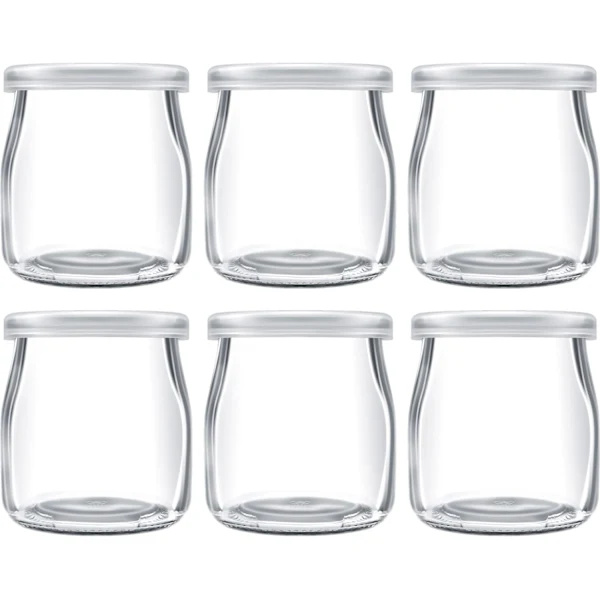200 ml Yoghurtpudding Glasburkar med Plastlock Mini Kopp Små Glasflaskor (6)
