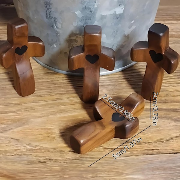 Cross My Heart | Uppmuntrande Gåva Träkors Fingertopps Stresslindring Gåvor Ficka Litet Kors Julklapp Handhållet Träkors 5pcs
