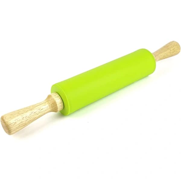 /EA/Grøn kagerulle med non-stick silikoneoverflade og træhåndtag