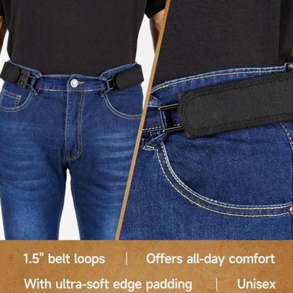 Spännefritt elastiskt bälte 2-pack justerbart bekvämt osynligt midjebälte för män kvinnor jeans svart