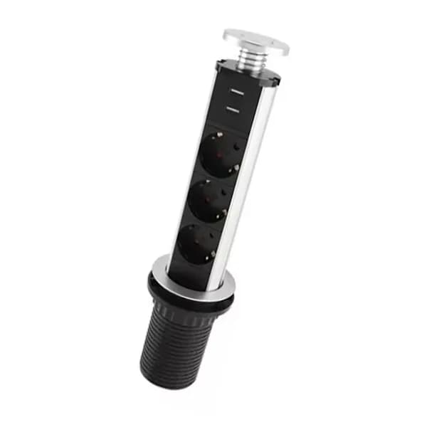 /EA/Multifunktionel 3-stikdåse 2 USB-porte Strømudtagsledning Sort 110V-250V til skrivebord