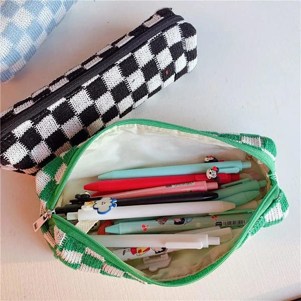 /EA/2-pack Rutiga Pennfodral Små Sminkväskor Skolmaterial