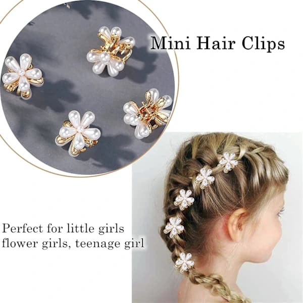 /EA/Små hårklämmor, 10-pack mini håraccessoarer, blomma pärla hai