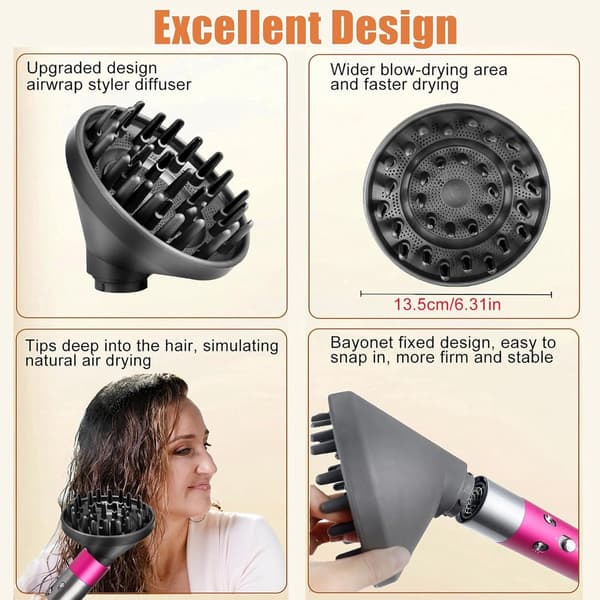 Hårføner Diffuserfeste for Dyson Airwrap Styler HS05 HS03 HS01, Universal Konverter Stylingdyse, Svart