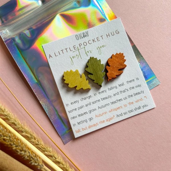 Autumn Leaves Pocket Kram minnessak - Charmig lycka till honom och henne, Fall Leaf Pocket Card Green X yellow