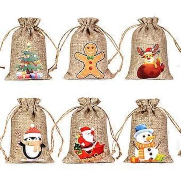 /EA/(L) 12-pack jutesäckar för jul med dragsko
