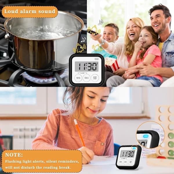 /EA/ 2 stycken Timer, Kökstimer, Matlagningsklass Timer, Barnlärare Magnetisk Digital Timer Svart
