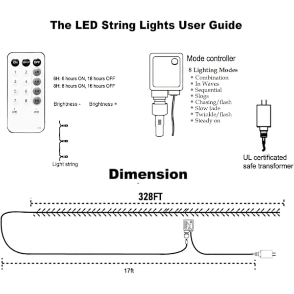 Utomhus ljusslinga, 1000 LED 100 meter, Plug-in modell Varmvit[mo] Varmvit 1000 LED