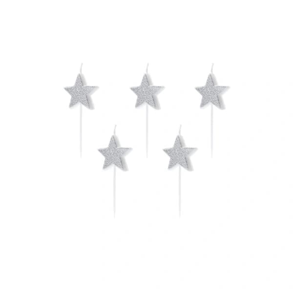 /EA/5 bursdagslys på spisse glitrende sølvstjerner 3,5 cm