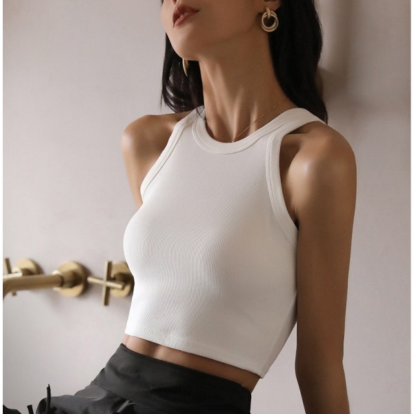 Kort gängad kamisolväst med svart botten för kvinnor på sommaren, ärmlös design för inre klädsel och trendig för ytterkläder Regular light gray (1 piece) XL