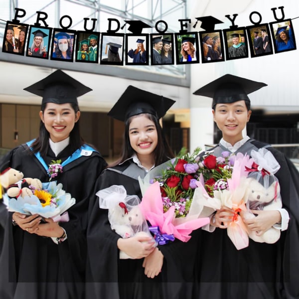 Graduation Photo Banner 2024 - Large, Felt Graduation Picture Banner Black Proud of You Banner Personlig Graduation Banner 2024 för Graduation Dec Blue