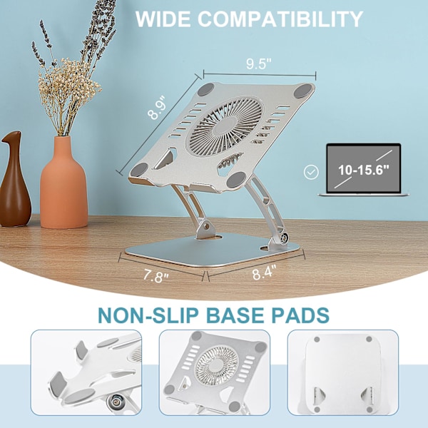 Laptopkylare med 3 Hastighetsfläkt, Justerbart Laptopställ för Skrivbord, Ergonomisk Vikbar Laptopkylplatta för 10-16'' Notebook grey With 360° Rotating Base