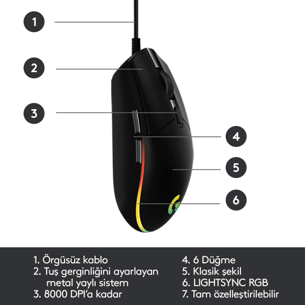 Gaming Mouse G102 Mouse til destrimani ottico 6 pulsanti cablato USB nero Vit