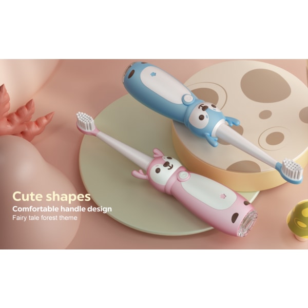 Kids Sonic elektrisk tandborste för åldrarna 3+, IPX7 vattentät, 3 smarta lägen med minne, inkluderar 2 ersättningsborsthuvuden pink