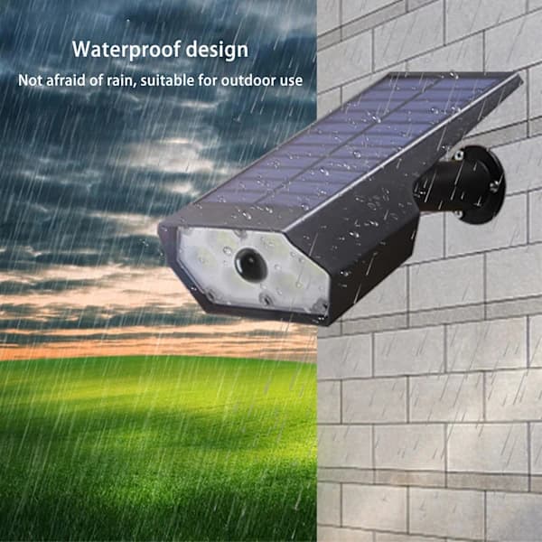 /EA/Simulert overvåkingskamera med falskt lys, bevegelsessensor solcellelamper 3 moduser med 46 LED-lys