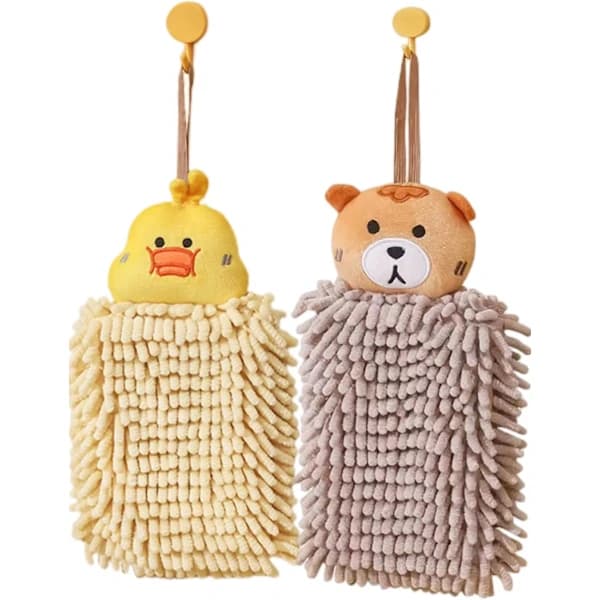 /EA/Djur Chenille Handduksset om 2, Dubbelsidig Chenille Handduk