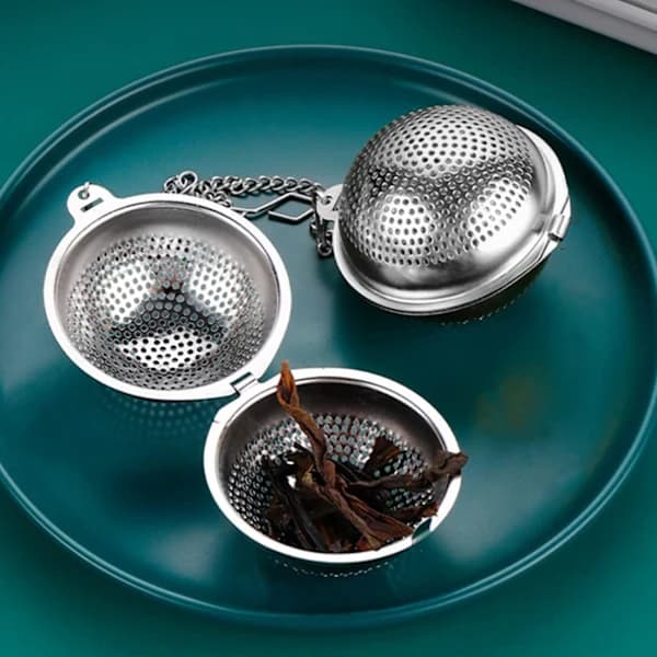 /EA/ 2 stk. te-infuser 5,5 cm, te-infuser i rustfrit stål med kæde og drypbakke, te-si bold,