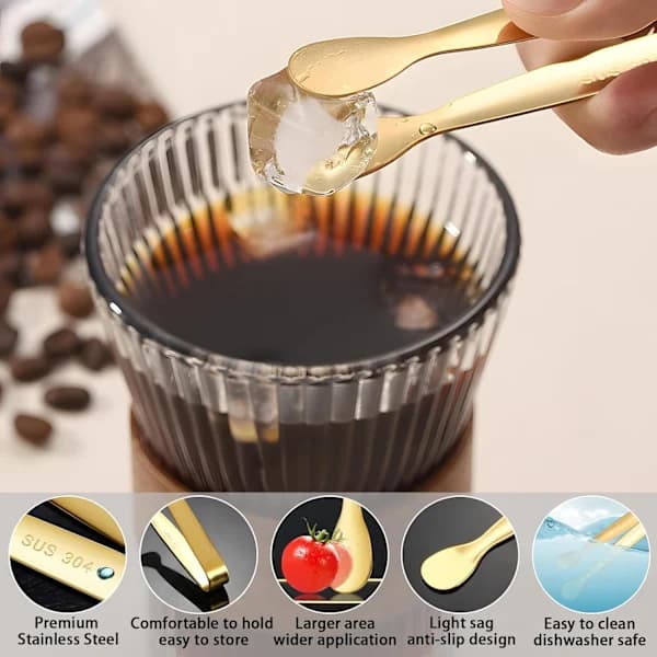 8-pack mini serveringstänger i rostfritt stål, små mattänger för is, sockerbitar, desserter, buffé, kök, guld, 11 cm