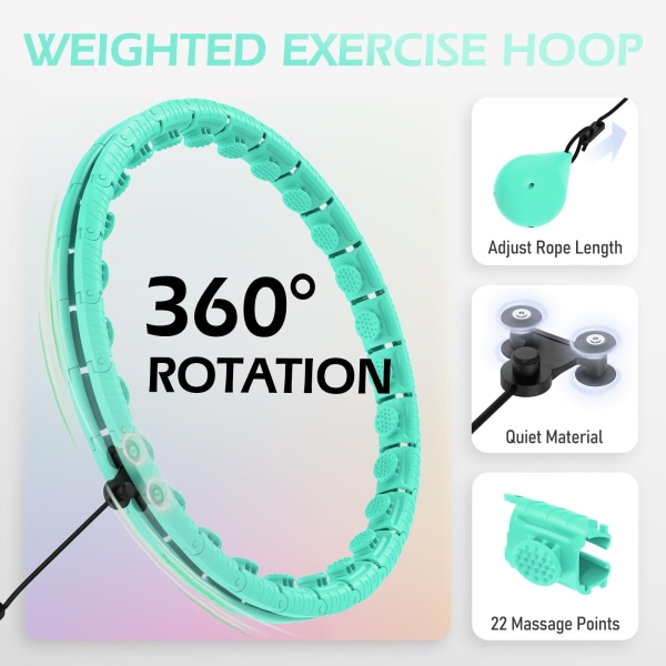 Viktad hulacirkel med 26 länkar (56 tum) för viktminskning för vuxna, Infinity Hoop Plus Size, smart träningsutrustning för kvinnor green