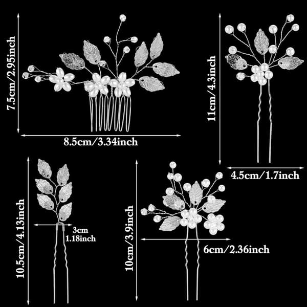 4 st brudhårnålar silver blomma pärla hårtillbehör med blad för bröllopsfrisyrer brudar brudtärnor kvinnor