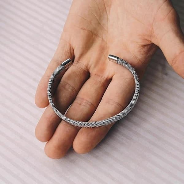 /EA/Sølv Herrearmbånd i stålnett