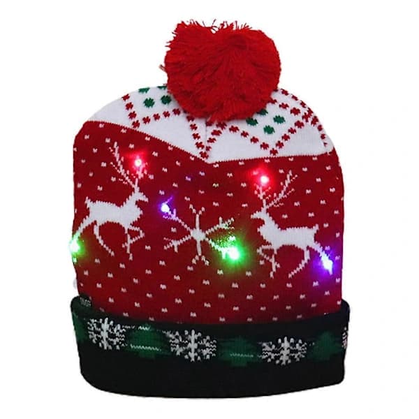 /EA/LED Julehat Lysende Strikket Farverige Lamper Elg Grim Hat Hue Dekor