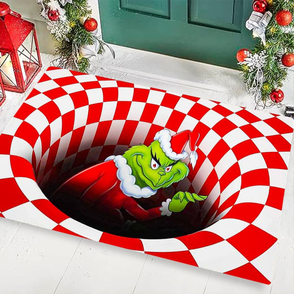 Grinch Illusion Dörrmatta - Juldekoration Dörrmatta, 3D Visual Illusion Shaggy Matta för heminredning i sovrummet