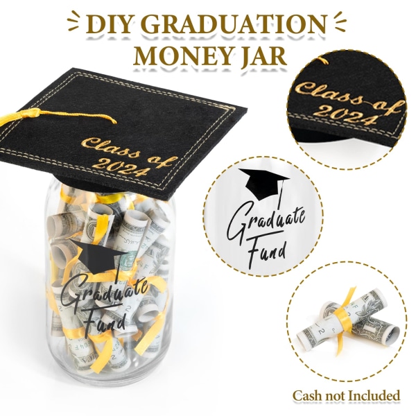 Graduation Gifts 2024 - DIY Graduation Mason Jar - Fylld med pengar & Klass 2024 Cap Kit - Graduation Centerpieces Grattis Dekorationer Fest Suppl 1pc