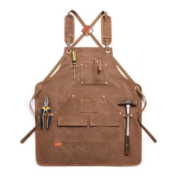 /EA/Coffee Wood Skomakare Multi Pocket Trädgårdsförkläde Köksförkläde Blå Barn Canvas Förkläde