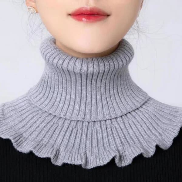 /EA/Damkrage Avtagbar halvhalsduk Cervical Support Bana Stickad Ull Höghalsad All-Matching Neck Pullover Grå