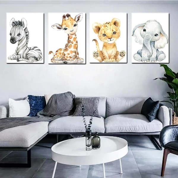/EA/Sæt med 4 plakater -20x25cm- til børneværelset - Format Tige