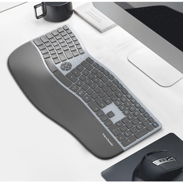 Delat ergonomiskt tangentbord med vadderade handled och handledsstöd, 2,4G USB trådlöst bekvämt naturligt ergonomiskt delat tangentbord, för Windows datorbord Pure Black