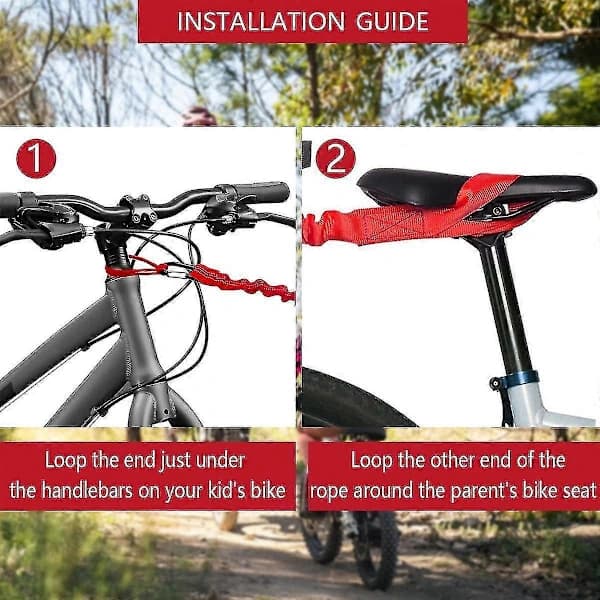 Cykelbugserline Børnebugserline til cykel Bugserrem Elastisk cykelbungee-bugserline, lastekapacitet 225 kg (rød - 170 cm)
