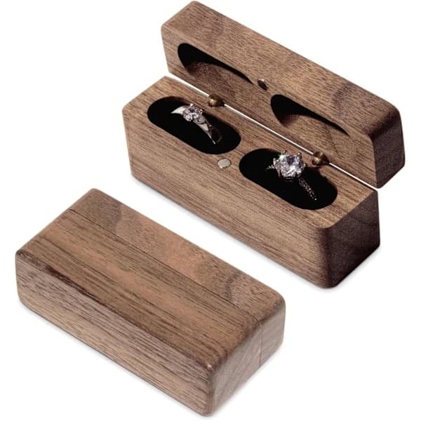/EA/Ringbärare för bröllopsceremoni, tom DIY graverad träringhållare för 2 ringar (valnötsträ)