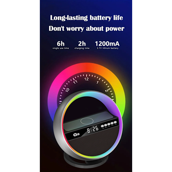 Trådlös laddning Bluetooth-högtalare, stor G-atmosfärslampa, mobiltelefon, trådlös laddningsklocka, multifunktionellt ljudsystem black