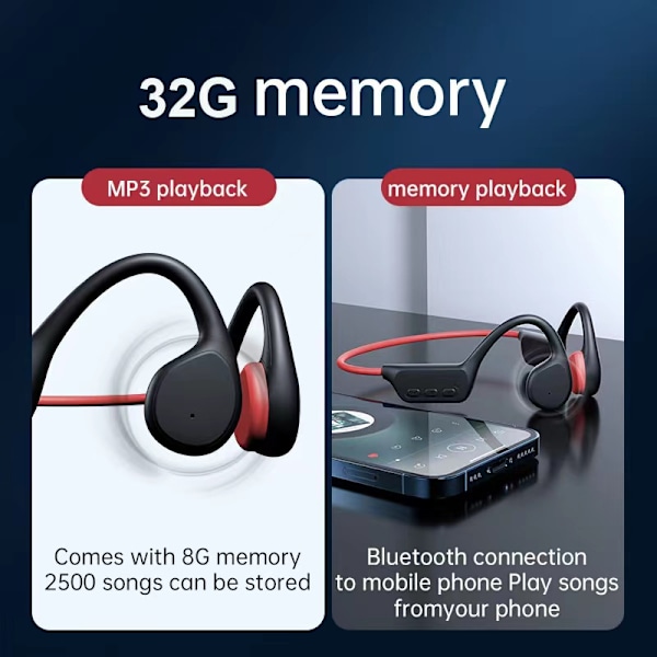 X7 benlednings Bluetooth-hörlurar, inte i örat, vattentäta, simning, utomhuslöpning, trådlösa sportlurar Black Red