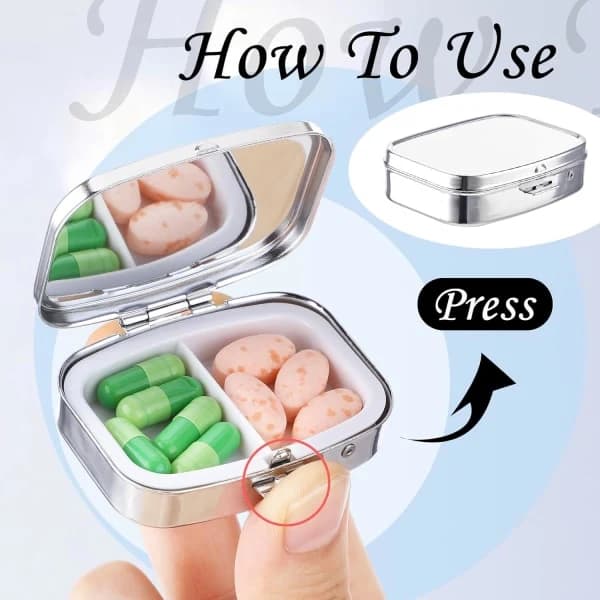 2x Pill Boxes Stainless Steel Pill Case with 2 Pill Compartments