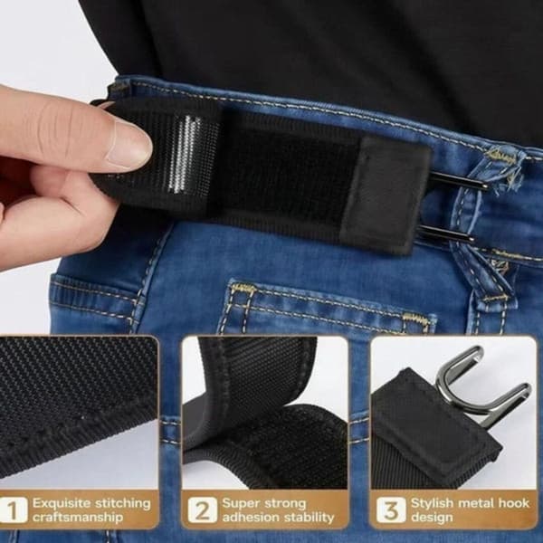 Spännefritt elastiskt bälte 2-pack justerbart bekvämt osynligt midjebälte för män kvinnor jeans svart