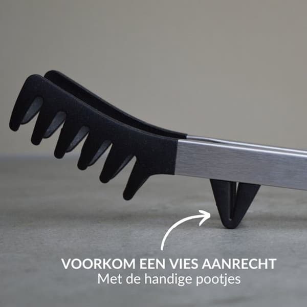 Spaghettitang Fødevaregodkendt Silikone og Rustfrit Stål Med Støttefødder til Servering og Madlavning af Pasta 34 cm Sort