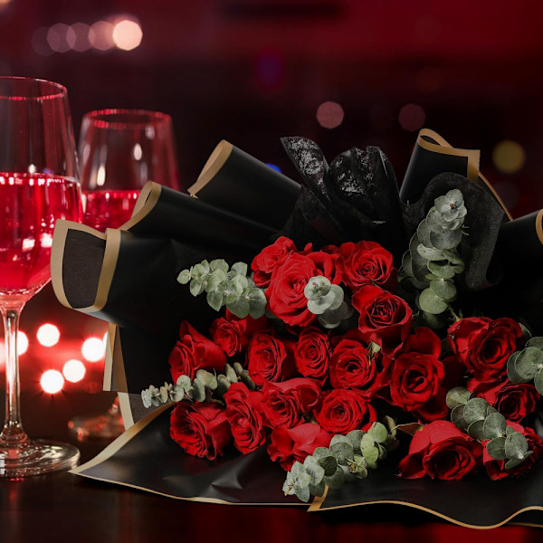 20 Ark Blomomslagspapper - Vattentätt Blomsterbukett Omslagspapper, Blomsterhandlar Tillbehör Förpackningspapper för Bröllop Födelsedagspresent black