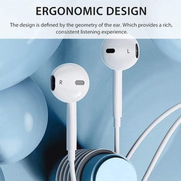 Hörlurar för iPhone 11, Hörlurar för iPhone 12, HiFi Stereo Wired brusreducerande hörlurar med inbyggd mikrofon och volymkontroll, Kompatibel med