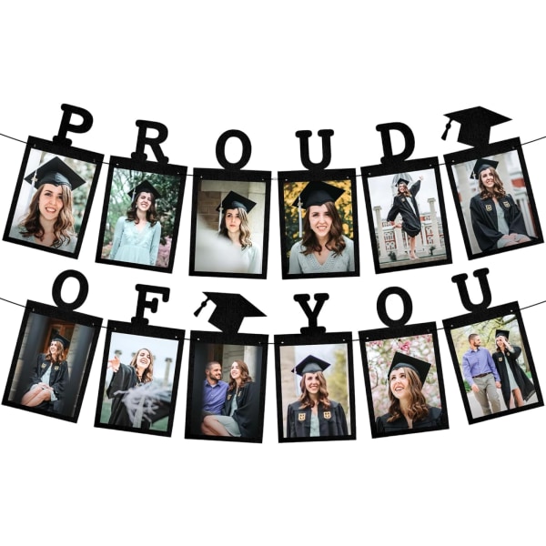 Graduation Photo Banner 2024 - Large, Felt Graduation Picture Banner Black Proud of You Banner Personlig Graduation Banner 2024 för Graduation Dec Blue